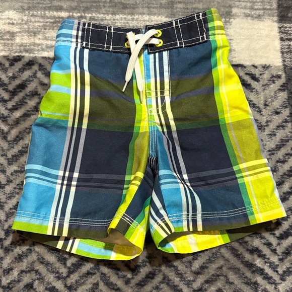 💥10/$15 Gymboree Blue and Green Plaid Kids Swim Trunks - Picture 1 of 3